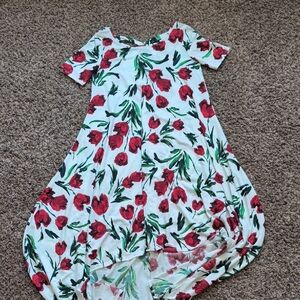 White Floral Swing Dress with Red Tulip Print